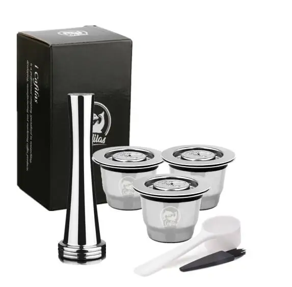3 capusles 1tamper Капсула Nespresso reutilable Inox 2 в 1 использование Nespresso многоразовая капсула Crema Espresso многоразовая Nespresso - Цвет: 3 capusles 1tamper