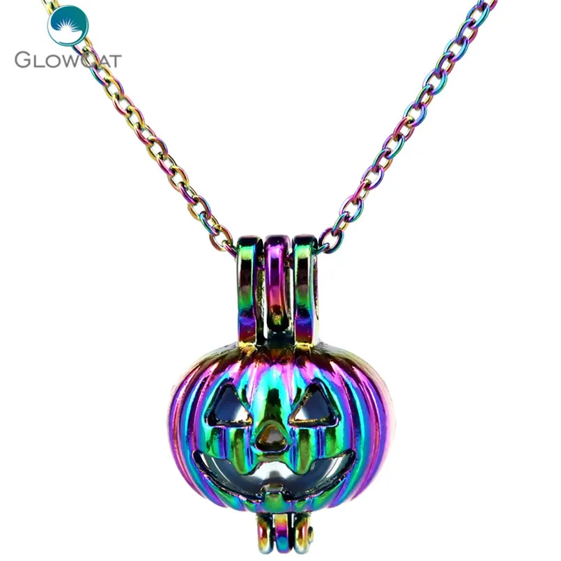 C389 цветов Хэллоуин Тыква нержавеющая Детская Вечеринка ожерелье кулон ароматическое эфирное масло диффузор ожерелье