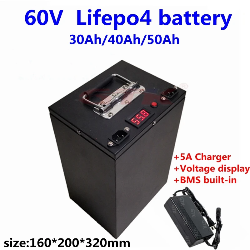 Перезаряжаемая lifepo4 60 в 30Ah 40Ah 50Ah литиевая батарея с BMS для 3000 Вт Электрический велосипед Скутер+ 5A зарядное устройство