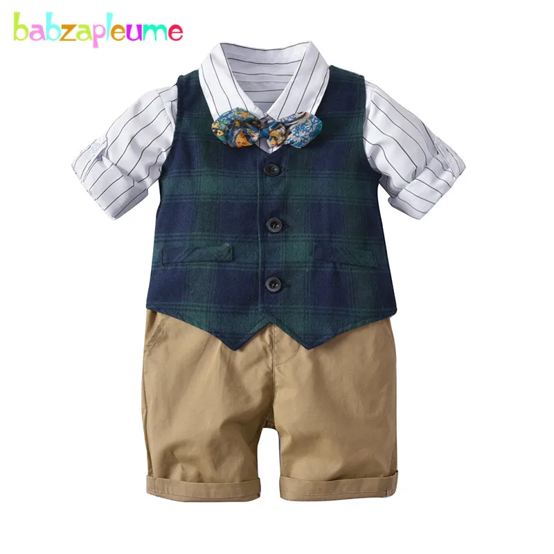 

4Piece Spring Fall 2019 Baby Boys Clothes Kids Gentleman Suit Fashion Korean Shirt+Vest+Pants+Bow Children Clothing Set BC1826-1