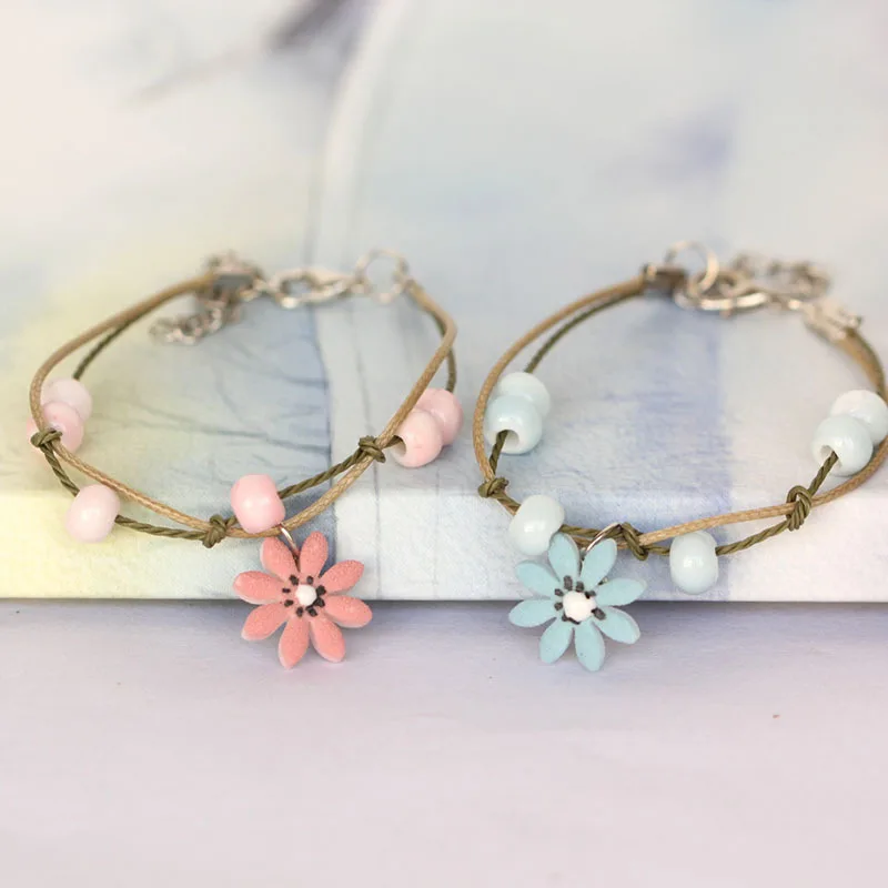 Керамические браслеты шармы с цветами из бусин многослойные цепочки Браслет