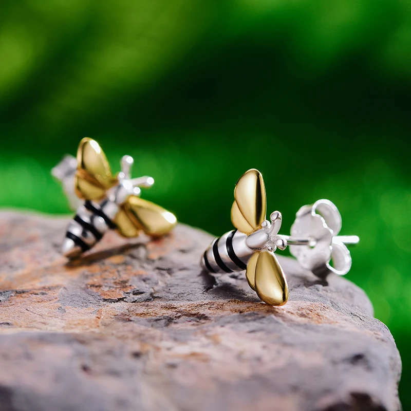 Lotus Fun Moment реального 925 пробы серебро Винтаж милые Модные украшения Прекрасный Мёд гвоздики Пчелка серьги Acessórios для Для женщин