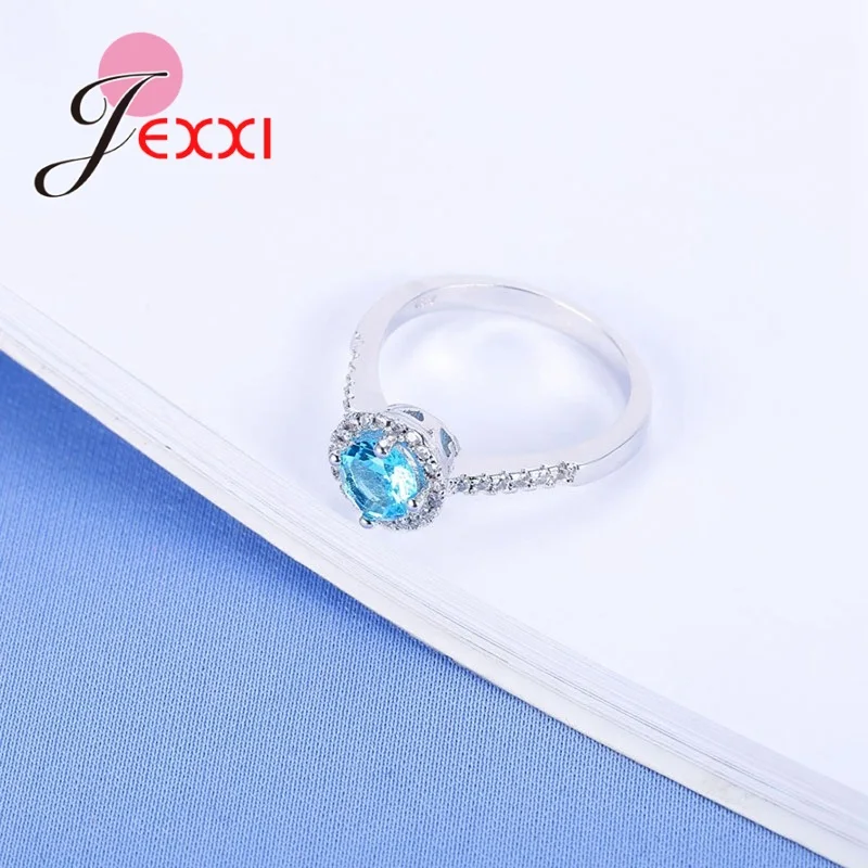 

Classic Women Wedding Ring Round Colorful Noble Jewelry Authentic 925 Sterling Silver Ring Mujer Anillos