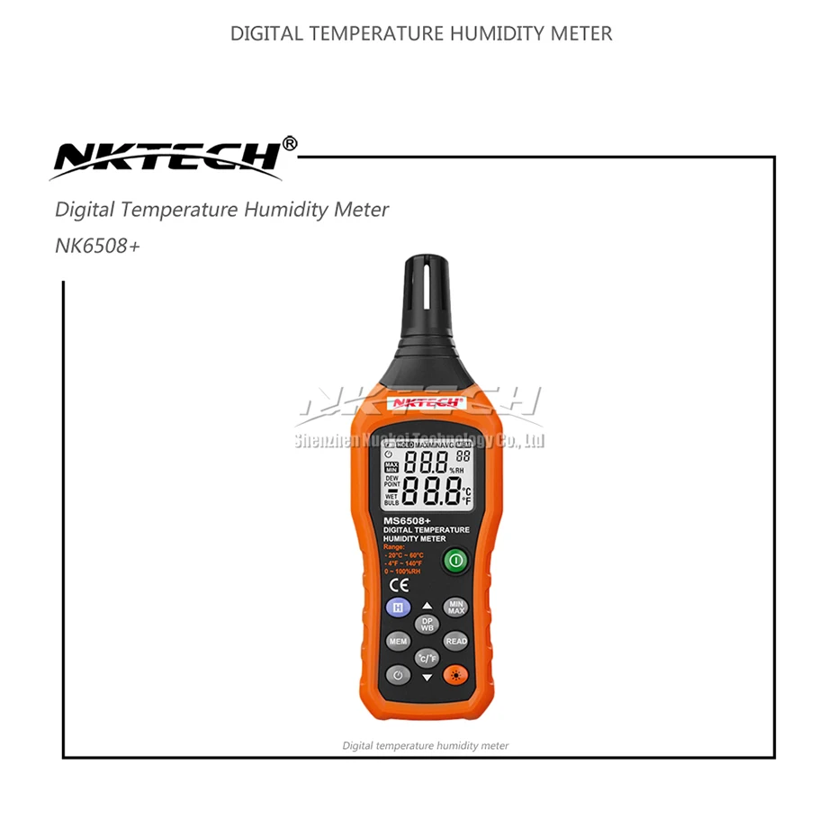 NKTECH MS6508+ цифровой измеритель температуры и влажности, термометр, гигрометр, метеостанция, барометр, точка росы, влажная лампа окружающей среды