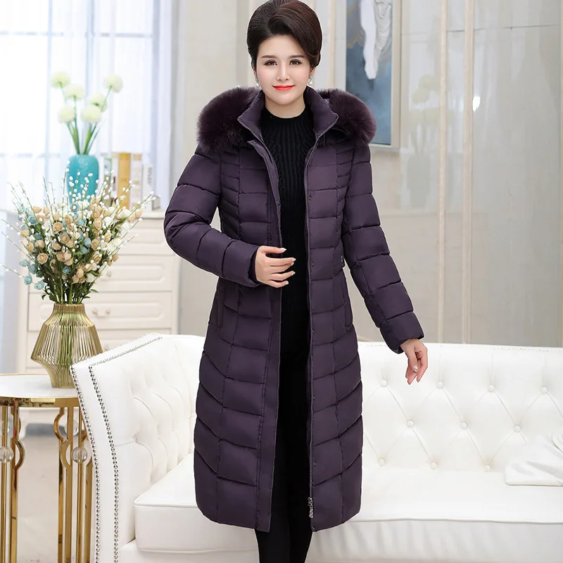 Pus size XL - 6XL faux fur collar hooded parkas coat women zipper single breasted thick warm long jacket 2019 autumn winter | Женская