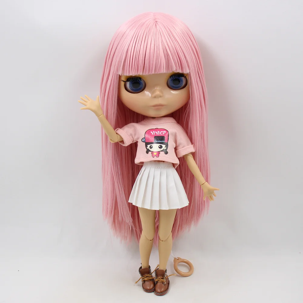 Кукла Blyth ICY DBS 1/6 с розовыми прямыми волосами обнаженной желтоватой кожей
