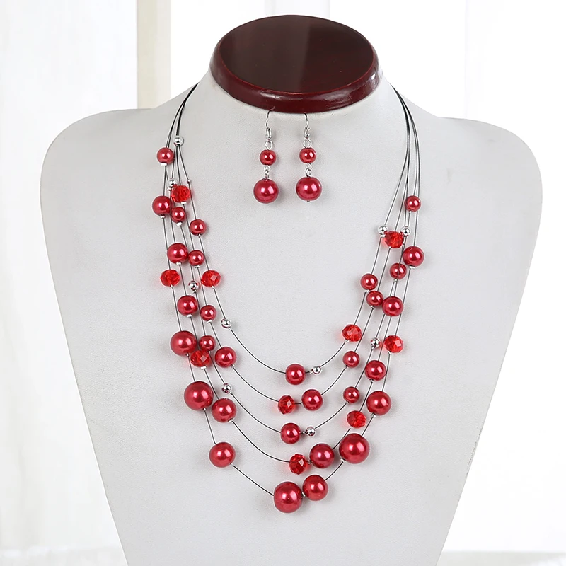 Ожерелье женское многослойное с искусственным жемчугом |