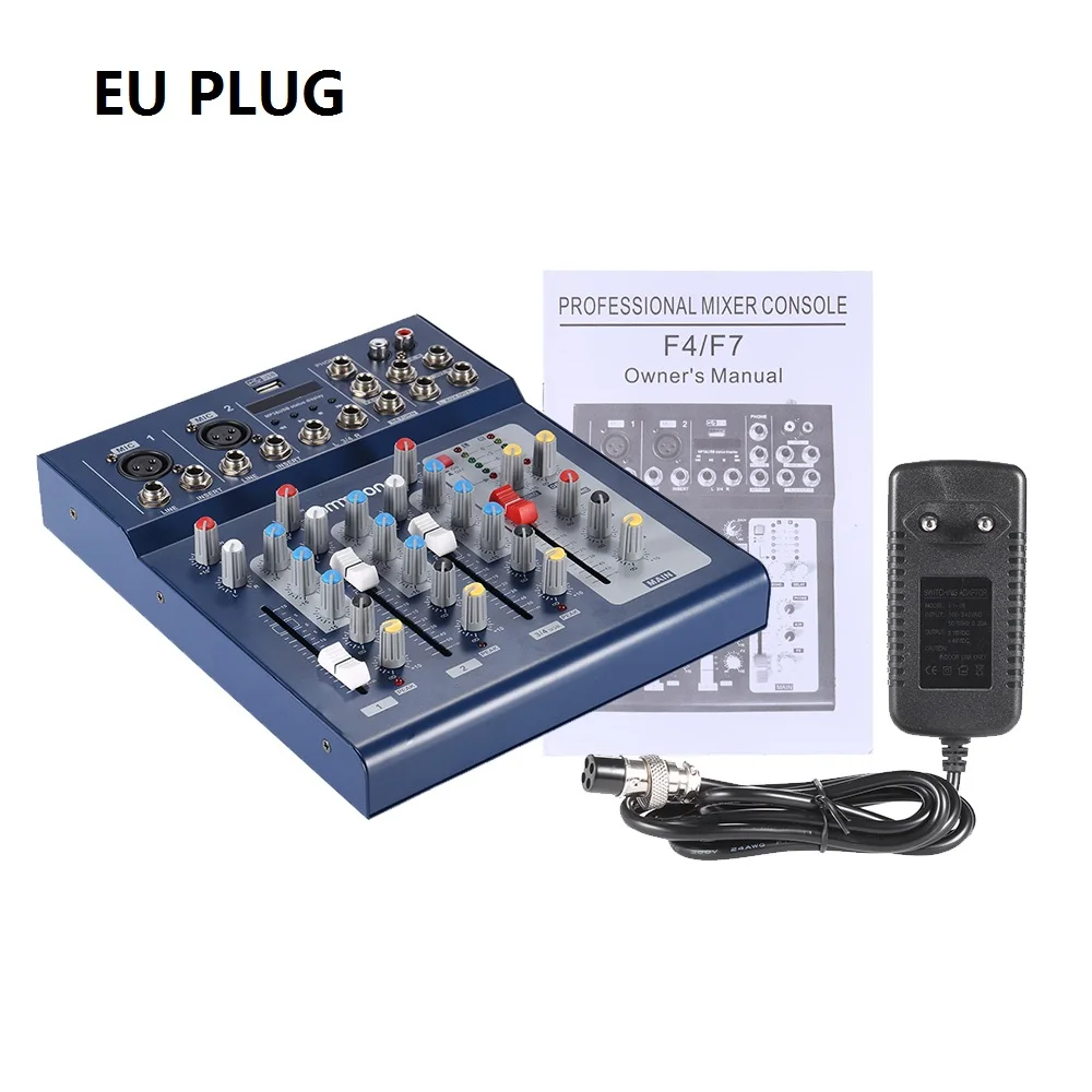 Ammoon F4-USB микшерный пульт 3 канала цифровой микрофон линия аудио микшер консоль с 48 В фантомное питание для записи DJ сцены - Цвет: EU plug