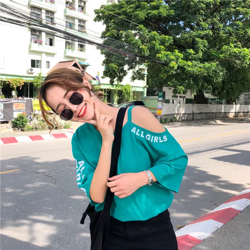 Для женщин футболки топы Японии Ulzzang Kawaii дамы ретро с буквенным принтом Футболка
