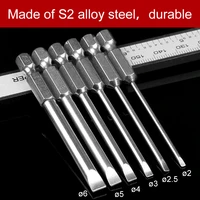hoen s2 alloy steel flat head slotted tip magnetic slotted screwdrivers bits 6pcsset 75mm 2 0 6 0 mm top quality silver