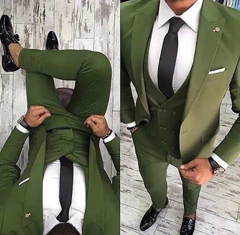 

Brand New Groomsmen Olive Green Groom Tuxedos Peak/Notch Lapel Men Suits Wedding Best Man Blazer ( Jacket+Pants+Vest +Tie) C357