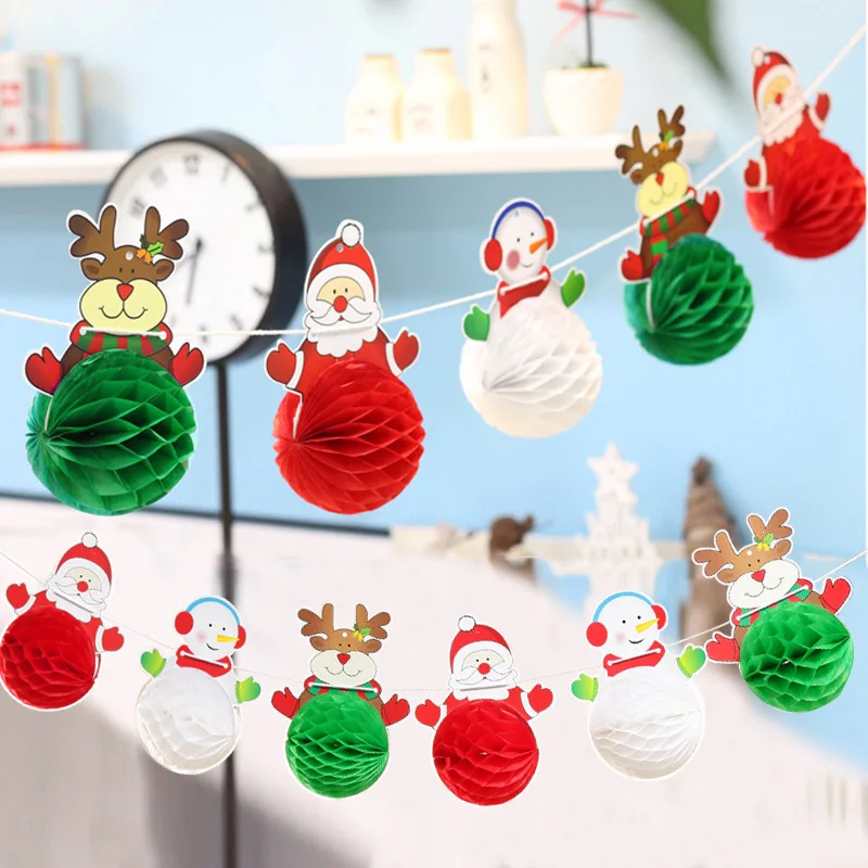 FFS Christmas Decorations Santa Snowman Paper Ball Pull Flowers Holiday Venue Strips Supplies Lanterns | Дом и сад