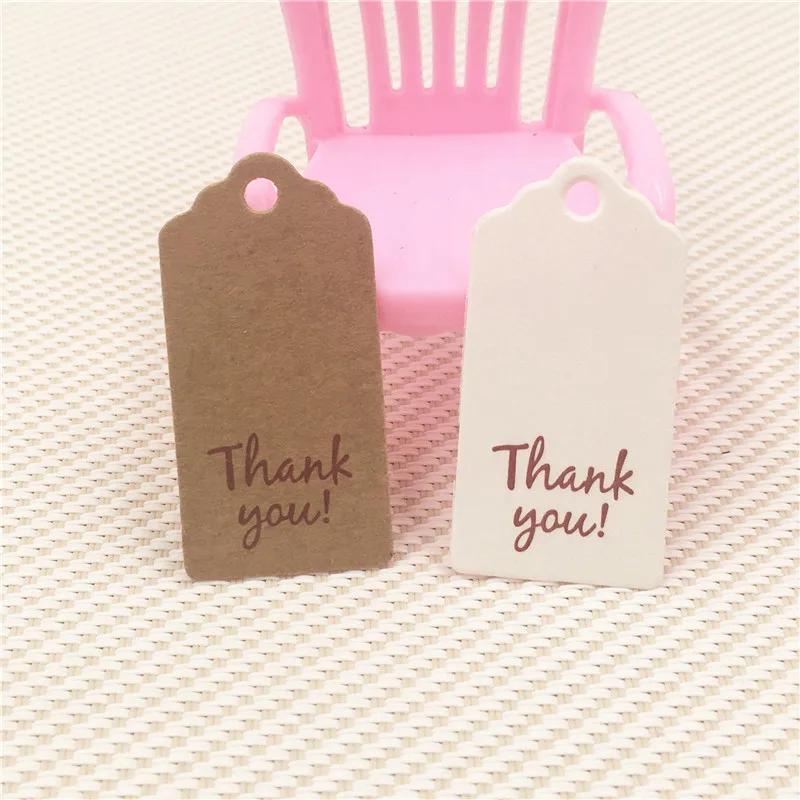 

500Pcs/Lot Handmade Cardboard Printed Thank You Kraft Price 4x2cm Hang Tags For Shoes Clothes Garments Bags Packing Labels Tags