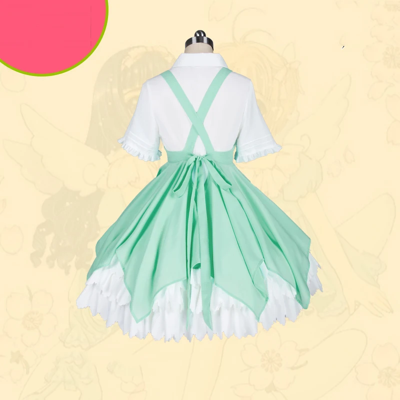 Cardcaptor Clear Card KINOMOTO Sakura, карнавальный костюм, Мятное Повседневное платье, униформа костюмы для Хэллоуина, аниме одежда, костюмы, cos