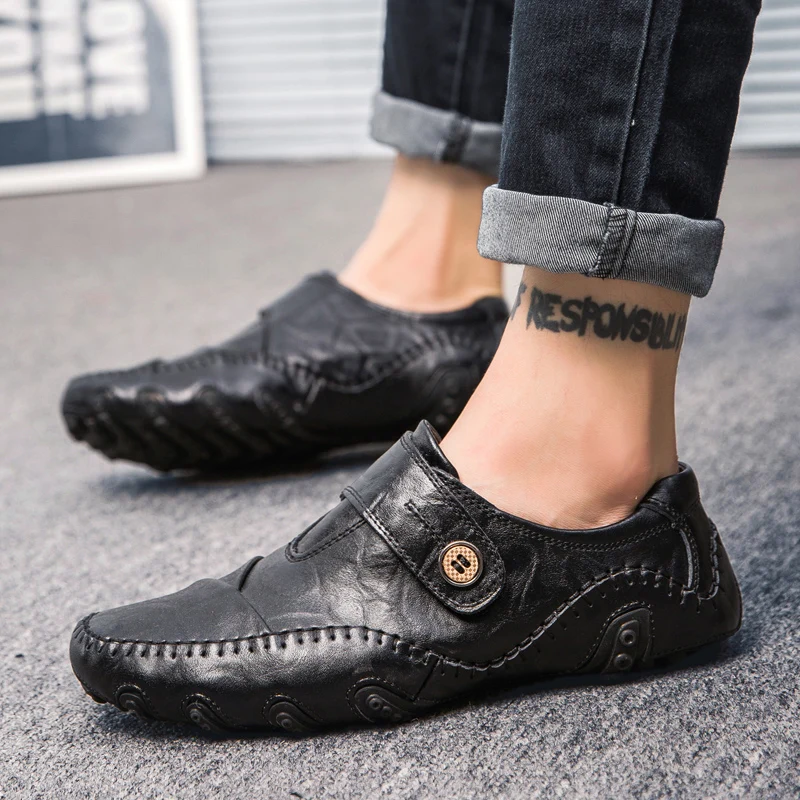 

Men Loafers Leather Shoes Man Moccasin Loafer Flats Tenis Masculino Adulto Casual Slip On Driving Shoes Big Size 11 12 13 Black