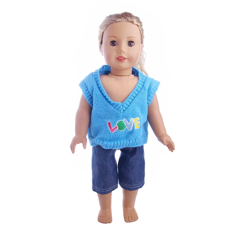 Свободный двухкомпонентный жилет и джинсы LUCKDOLL 18 дюймов американская кукла 43 см