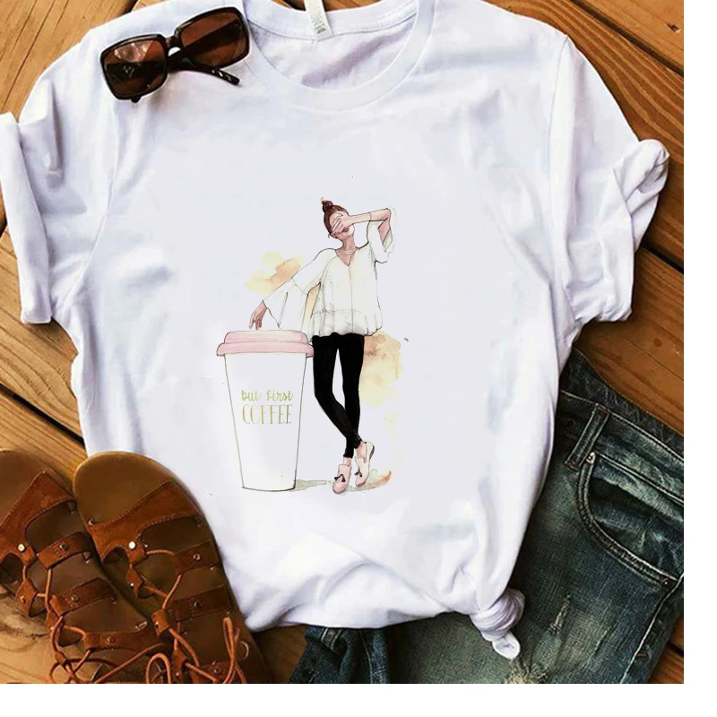 

But First Coffee Vogue Girl T-Shirt 100% Cotton White T-Shirt Women Summer Soft O-Neck Casual Lady Tops Hipster Art Tees