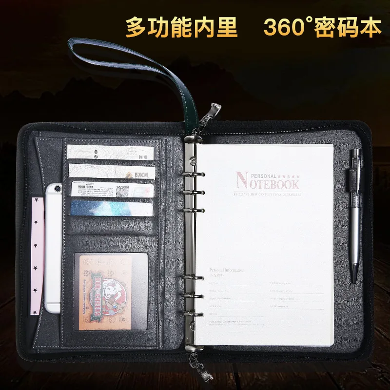 

Multifunction Leather Business Notebook A5 Binder Spiral Diary Journal Planner Agenda Storage Zipper Password Work Note Book