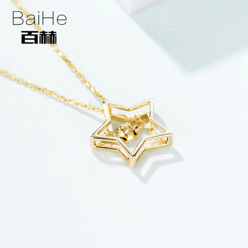 BAIHE Solid 18K Yellow Gold 0.08ct H/SI Natural Dancing Diamond Women Trendy Fine Jewelry Gift beautiful Star Necklaces | Украшения и