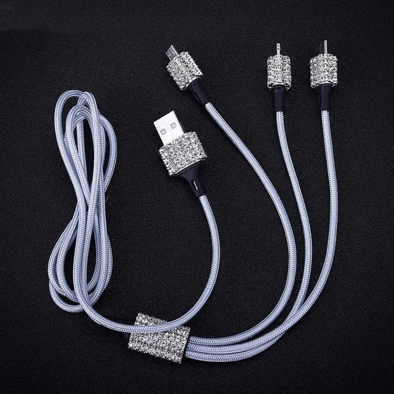 3 в 1 USB кабель для iPhone кристалл алмаза автомобиля Быстрая зарядка кабель для все микро-usb для устройств на аndroid type C type-c кабели для мобильных телефонов