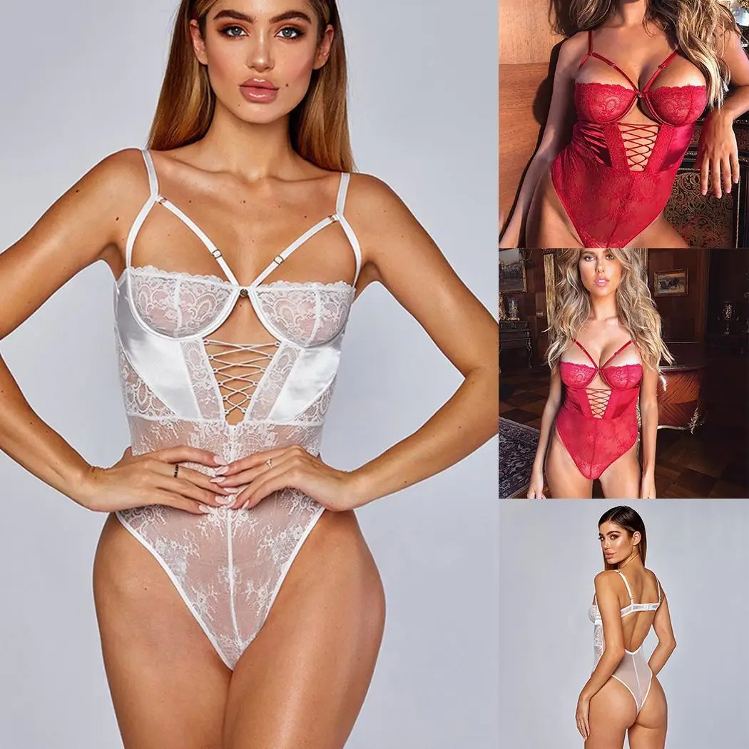 Women Crossing Straps Sleeveless Backless Lace Sexy Bodysuit One-piece Lingerie | Teddies &amp Bodysuits