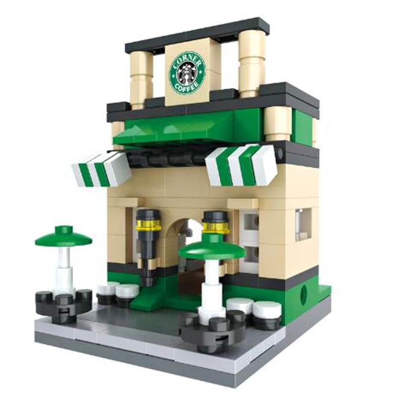 Модели строительные наборы 3D Мини Legoingly City Street розничный магазин McDonald Cafe Apple мини