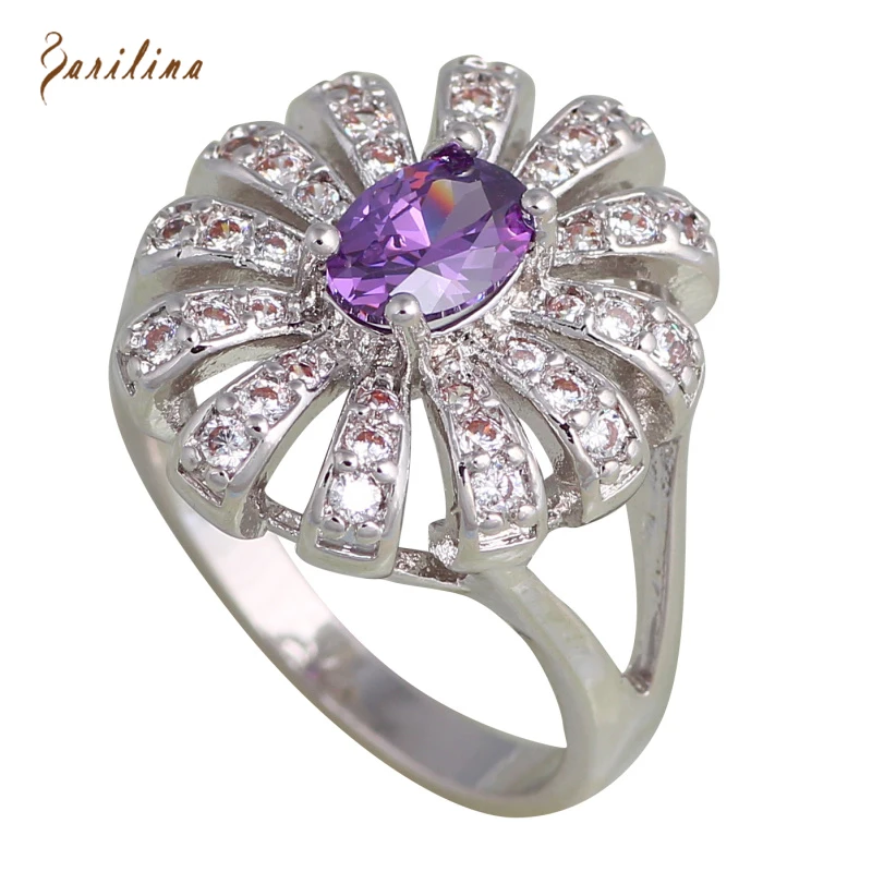 Свадебные аксессуары серебряный цвет фиолетовый кристалл CZ кольца для женщин