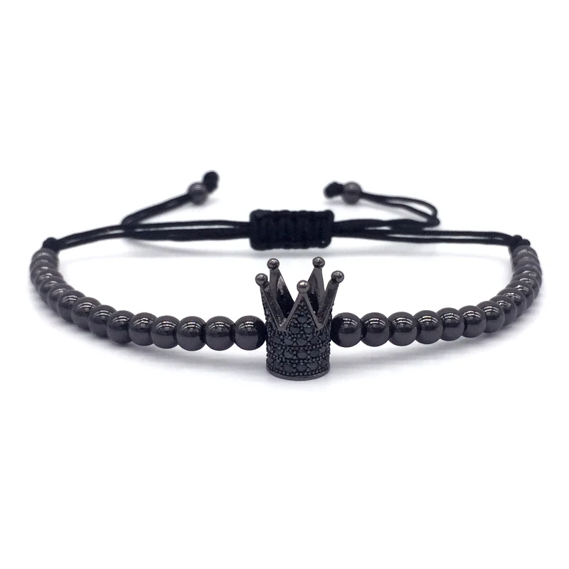 NAIQUBE Top Brand Fashion Imperial Crown Charm Men's Bracelets Micro Pave CZ Beads Trendy Braided Macrame Bracelets - Окраска металла: 4