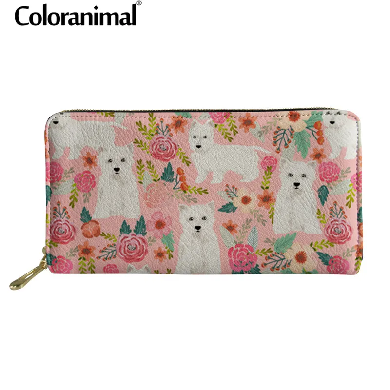 Дизайнерский брендовый Длинный кошелек Coloranimal Westie с цветочным принтом для женщин