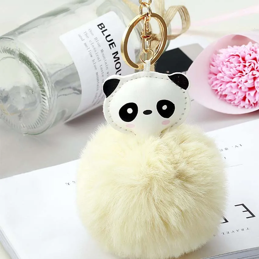 2019 милый panda Женский пушистый помпон брелок llavero pom с кроличьим мехом сумка