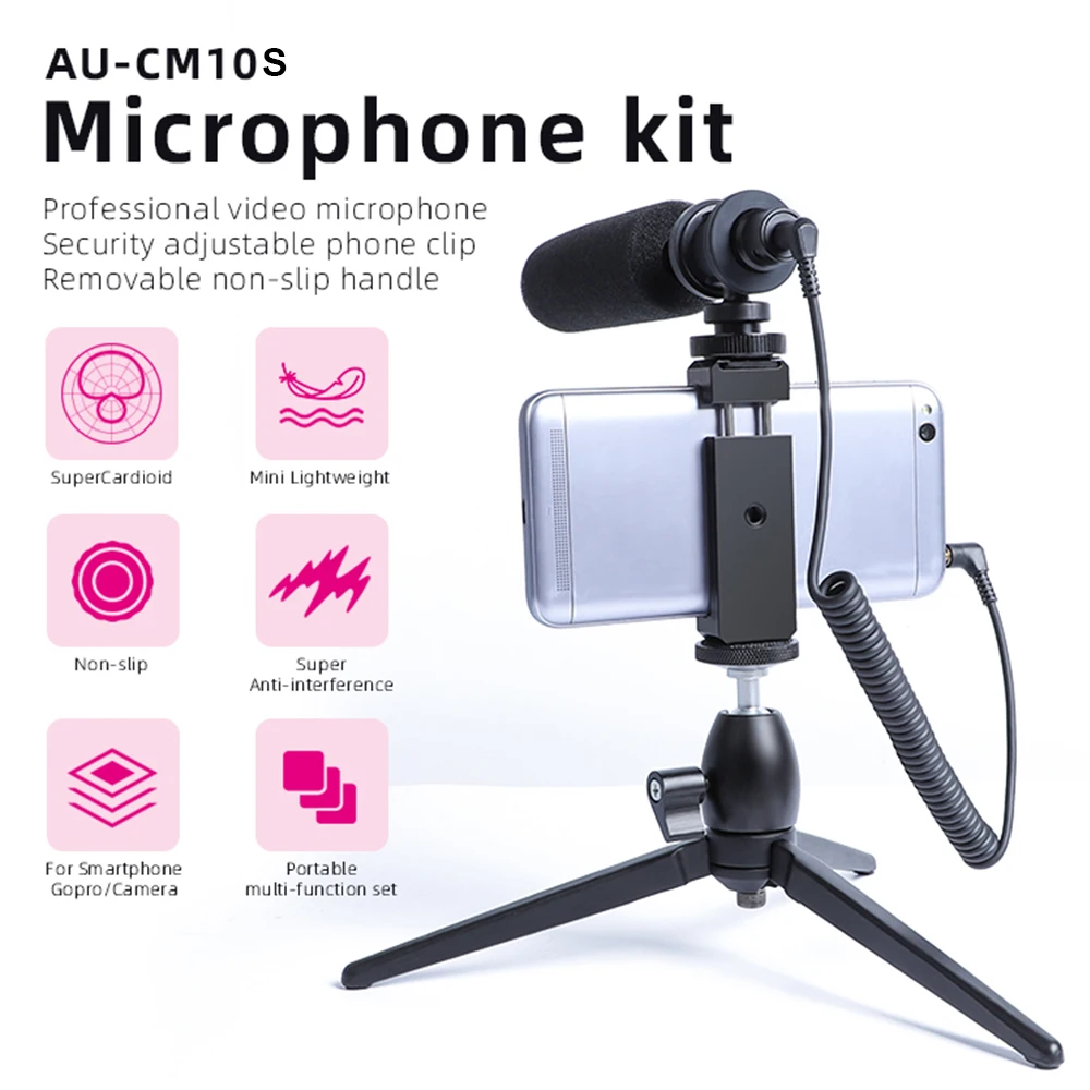 Конденсаторный микрофон для записи видео для телефона Nikon Canon sony DSLR камера Vlogging микрофон для интервью со штативом