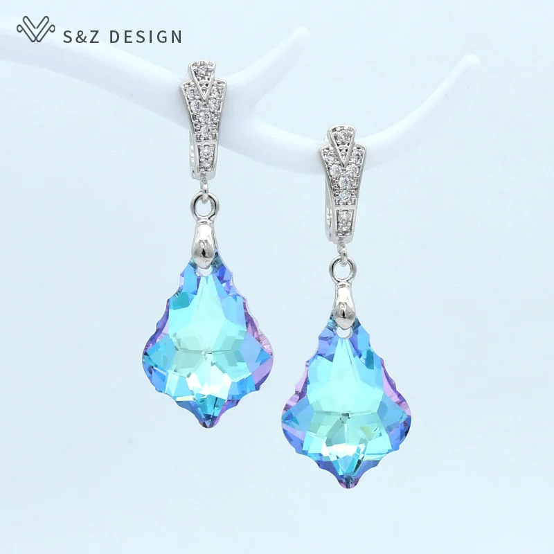 Light blue purple S& Z, новинка, белые, золотые, цветные, имитация кристалла, капля воды, Висячие серьги для женщин, свадебные, модные, вечерние, подарок, серьги - Окраска металла: Light blue purple