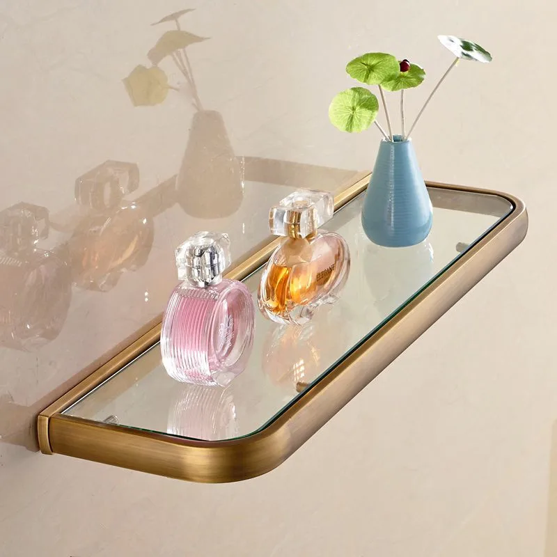 Glass Shelf Античный латунный набор аксессуаров для ванной комнаты, настенный держатель для туалетной бумаги, держатель для полотенец, вешалка для полотенец, стеклянная полка для ванной комнаты, аксессуары для ванной - Цвет: Glass Shelf