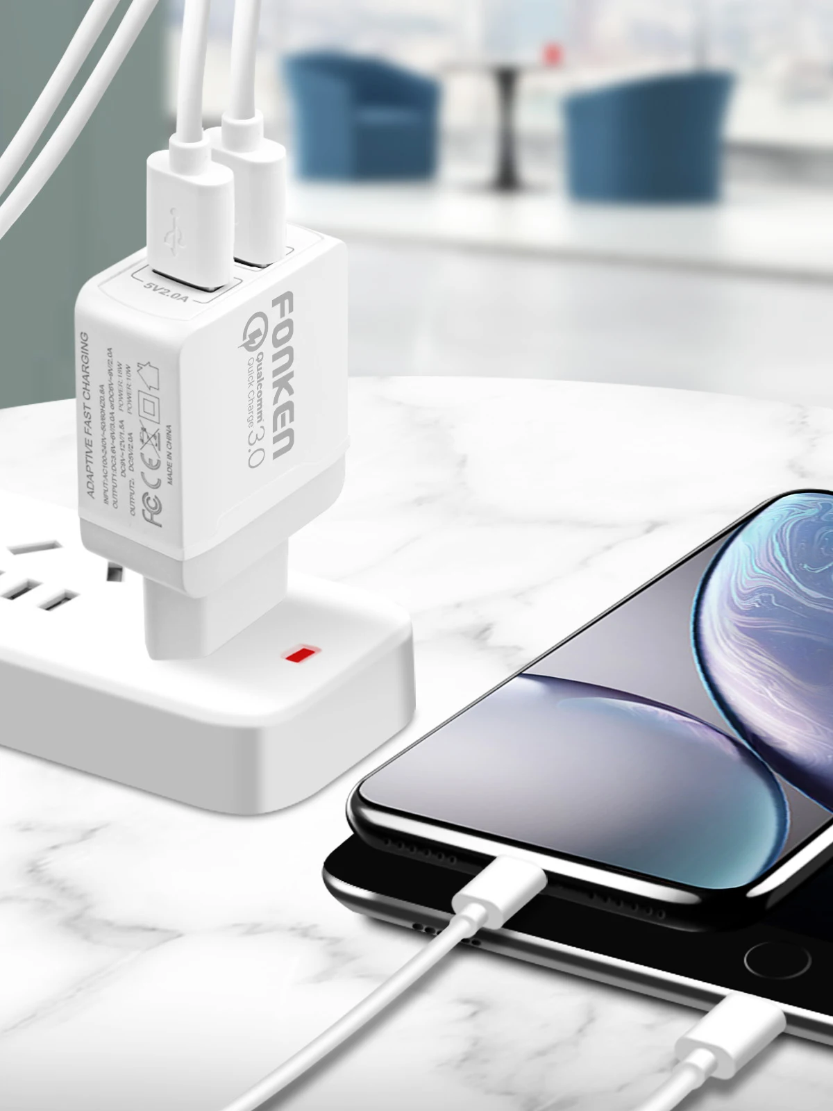 FONKEN Dual USB зарядное устройство 28 Вт Быстрая зарядка 3,0 QC3.0 быстрое зарядное устройство для телефона 2 порта Портативный настенный адаптер для Android мобильного планшета