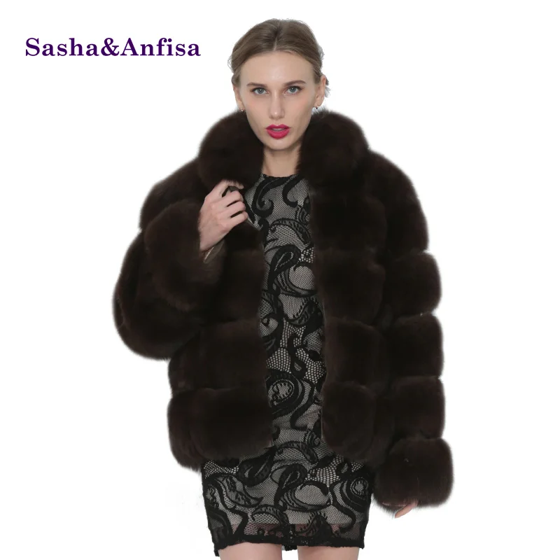 Sasha & Анфиса натуральный Лисий Мех Для женщин пальто жилет теплая зимняя мода