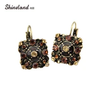 shineland 2021 new fashion women accessories vintage square shaped crystal rhinestones statement clip earrings jewelry d32887