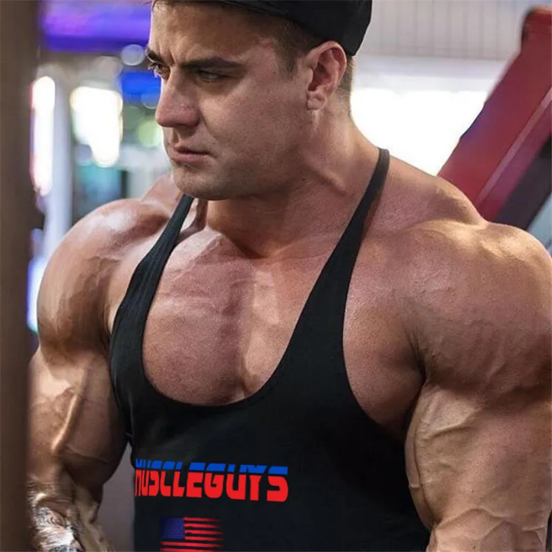 Мужские майки Muscleguys из Летний жилет без рукавов хлопка для занятий спортом