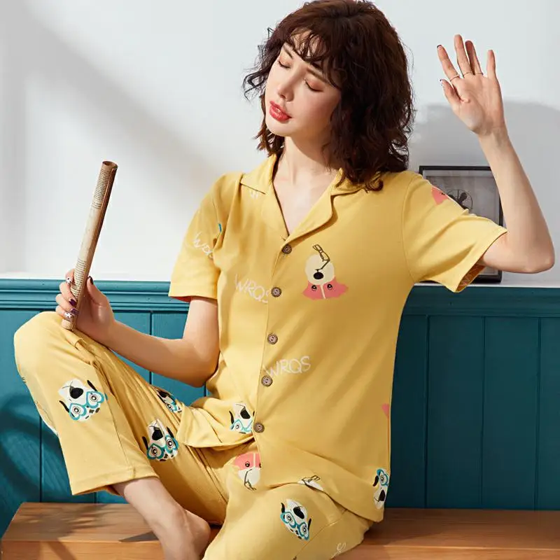 Летняя пижама 100% хлопок парные пижамные комплекты с отложным воротником