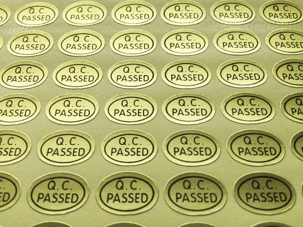3600pcs 13x9mm QC PASSED Self-adhesive label sticker for quality control, Oval shape gold green or clear, Item No.FA02