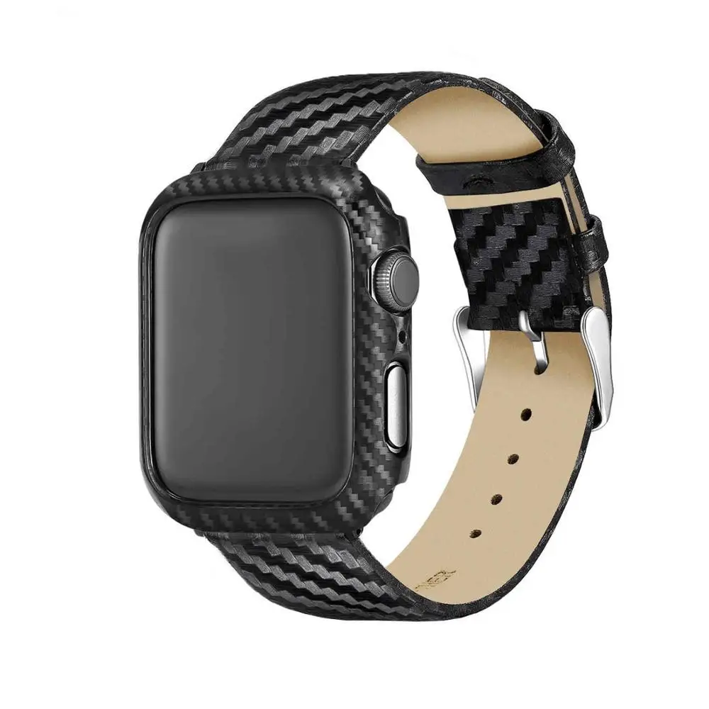 black Чехол+ ремешок для Apple watch 42 мм 38 мм iWatch 4 ремешка 44 мм 40 мм чехол для часов из углеродного волокна+ браслет для часов Apple watch 4 3 2 1 - Цвет ремешка: black