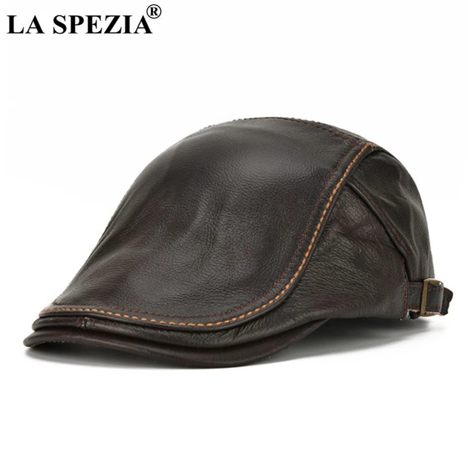 LA SPEZIA, мужские кофейные береты, натуральная кожа, Воловья кожа, плоские шапки, мужские зимние фирменные однотонные, натуральная кожа, утконоса, Ретро стиль, Гэтсби, плюща, шапка