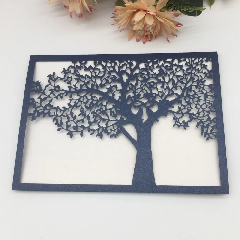 

25Pcs/Lot Laser Cut Pearl paper Carved Party Wedding Invitations Card Birthday Greeting Card Tree Invite Carnival Supplies