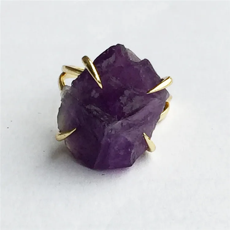 ZG0133(ring) BOROSA грубые аметисты кольцо с нерегулируемым размером Бохо ювелирные изделия медь золото натуральные лечебные камни кольца - Цвет основного камня: ZG0133(ring)