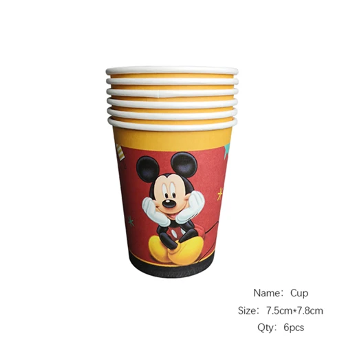 Cup 6pcs Красный Детский комплект для украшения дня рождения с изображением Микки из мультфильма; вечерние принадлежности для дня рождения - Цвет: Cup 6pcs