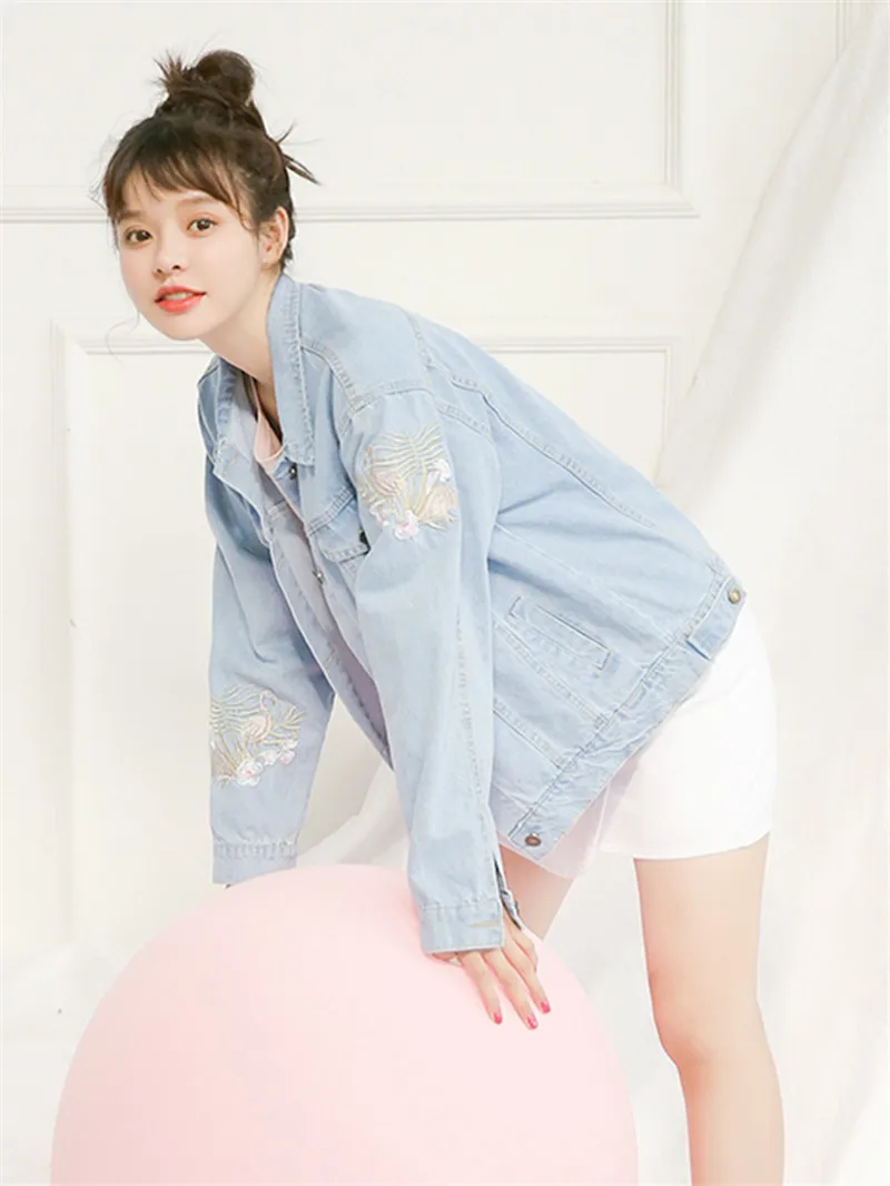 Куртка женская синяя с вышивкой в Корейском стиле 2019|Женские куртки| |