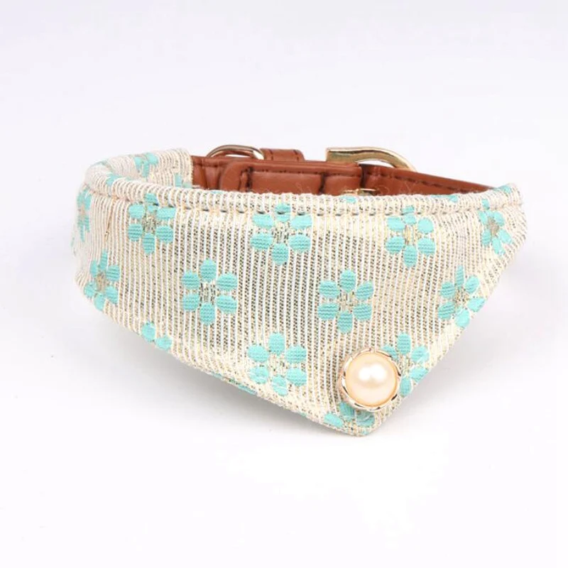 New Cute PU Leather Fabric Print Floral Pet Bandanna Bib Neckerchief Scarf Cat Collar Neck Strap Leash Rope For Dogs Cats | Дом и сад