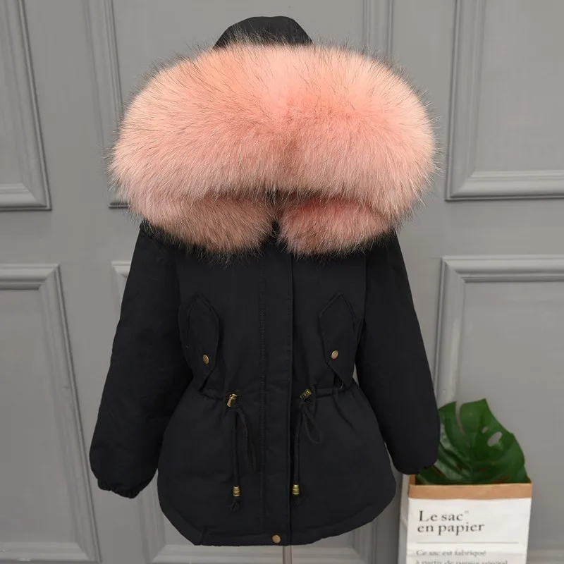 black Pink Plus size Natural Fur White Duck Down Winter Coat women's jacket with hood Thicken Warm women's down Parka chaqueta mujer YRE05 - Цвет: black Pink