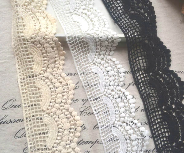 Water Soluble Lace Cotton Embroidery Applique Trim White and black Eyelet 8.5 cm | Дом и сад