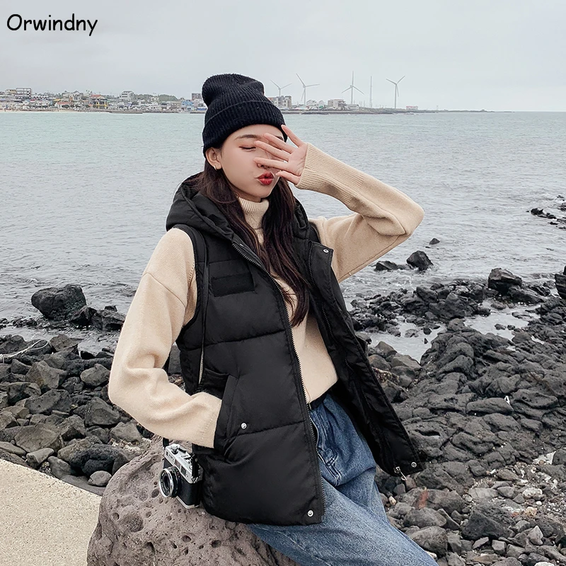 Orwindny Повседневный осенне-зимний женский жилет с капюшоном жилеты для женщин толстый теплый жилет верхняя одежда женские топы S-2XL