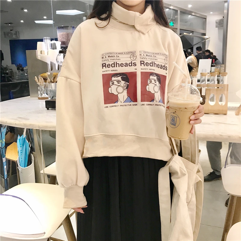Для женщин Толстовка Harajuku корейский новый осень и зима с высоким воротом из флиса